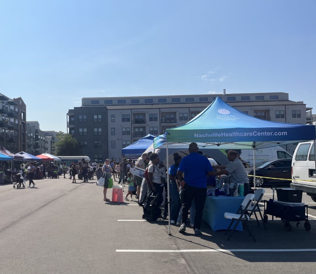 Resource tents set up in a line in Nashville